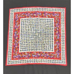 Vintage Liberty Style Floral Print Silk Scarf Red Blue Green Headwear